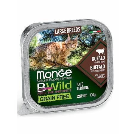 Monge Cat BWild Grain Free полнорационный влажный корм для котят и кошек крупных пород, беззерновой, паштет с буйволом и овощами, в ламистерах - 100 г фото 1