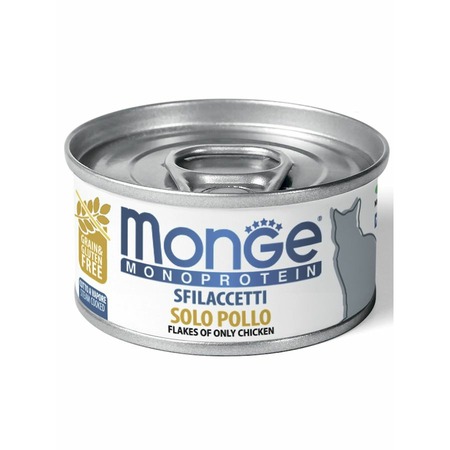 Monge Cat Monoprotein полнорационный влажный корм для кошек, беззерновой, с курицей, мясные хлопья, в консервах - 80 г фото 1