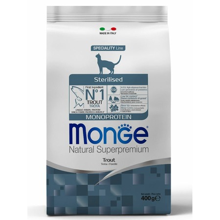 Monge Cat Speciality Line Monoprotein Sterilised сухой корм для стерилизованных кошек, с форелью - 400 г фото 1