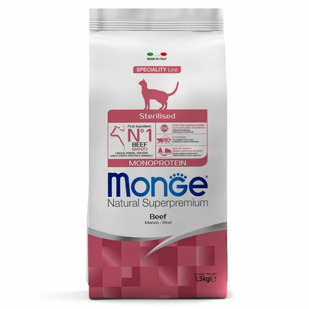 Monge Cat Speciality Line Monoprotein Sterilised полнорационный сухой корм для стерилизованных кошек, с говядиной - 1,5 кг фото 1