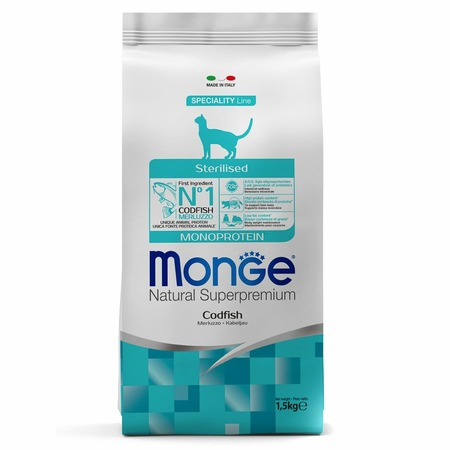 Monge Cat Speciality Line Monoprotein Sterilised полнорационный сухой корм для стерилизованных кошек, с треской - 1,5 кг фото 1