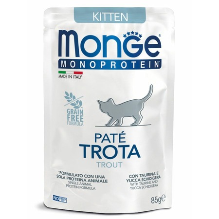 Monge Cat Monoprotein полнорационный влажный корм для котят, паштет с форелью, в паучах - 85 г фото 1