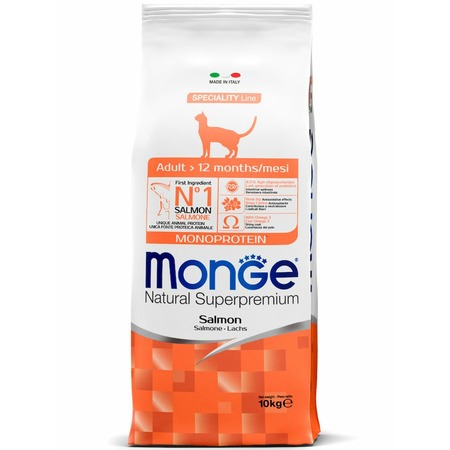 Monge Cat Speciality Line Monoprotein Adult полнорационный сухой корм для кошек, с лососем - 10 кг фото 1