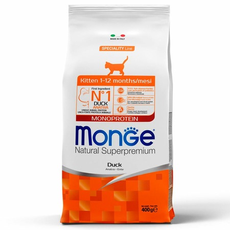 Monge Cat Speciality Line Monoprotein полнорационный сухой корм для котят и беременных кошек, с уткой - 400 г фото 1