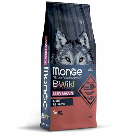 Monge Dog BWild Low Grain сухой низкозерновой корм из мяса оленя для взрослых собак всех пород - 12 кг фото 1