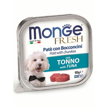 Monge Dog Fresh полнорационный влажный корм для собак, с тунцом, кусочки в паштете, в ламистерах - 100 г фото 1