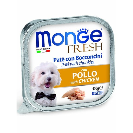 Monge Dog Fresh полнорационный влажный корм для собак, с курицей, кусочки в паштете, в ламистерах - 100 г фото 1