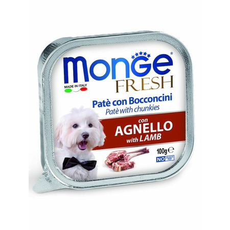 Monge Dog Fresh полнорационный влажный корм для собак, с ягненком, кусочки в паштете, в ламистерах - 100 г фото 1