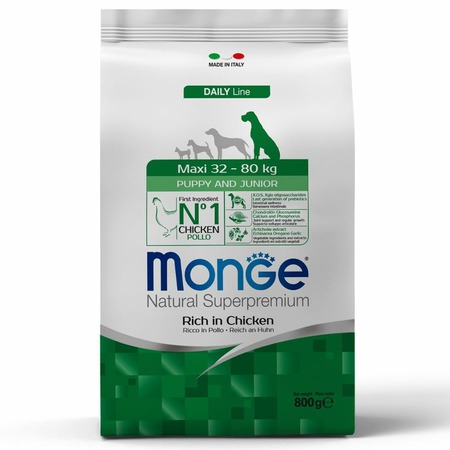 Monge Dog Daily Line Maxi полнорационный сухой корм для щенков и юниоров крупных пород, с курицей и рисом - 800 г фото 1