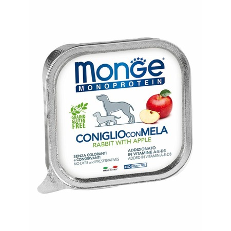 Monge Dog Natural Monoprotein Fruits полнорационный влажный корм для собак, беззерновой, паштет с кроликом и яблоком, в ламистерах - 150 г фото 1