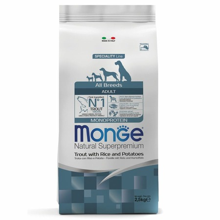 Monge Dog Speciality Line Monoprotein полнорационный сухой корм для собак, с форелью, рисом и картофелем - 2,5 кг фото 1