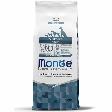 Monge Dog Speciality Line Monoprotein полнорационный сухой корм для собак, с форелью, рисом и картофелем фото 1