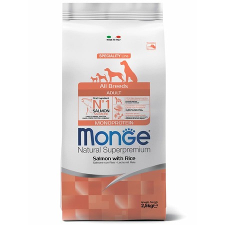 Monge Dog Speciality Line Monoprotein полнорационный сухой корм для собак, с лососем и рисом - 2,5 кг фото 1
