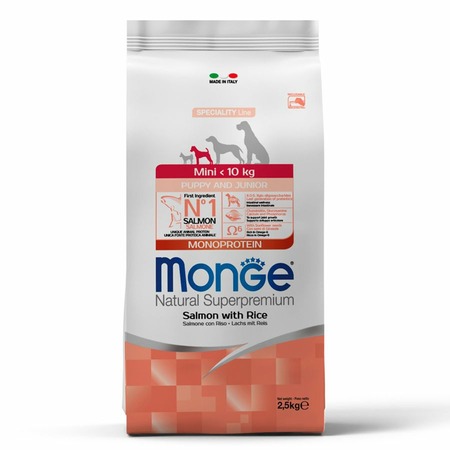 Monge Dog Speciality Line Monoprotein полнорационный сухой корм для щенков мелких пород, с лососем и рисом - 2,5 кг фото 1
