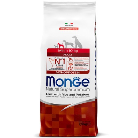 Monge Dog Speciality Line Monoprotein Mini полнорационный сухой корм для собак мелких пород, с ягненком, рисом и картофелем фото 1