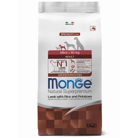 Monge Dog Speciality Line Monoprotein Mini полнорационный сухой корм для собак мелких пород, с ягненком, рисом и картофелем - 2,5 кг фото 1