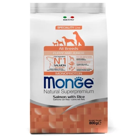 Monge Dog Speciality Line Monoprotein Puppy & Junior полнорационный сухой корм для щенков, с лососем и рисом - 800 г фото 1