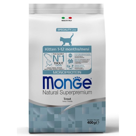 Monge Cat Speciality Line Monoprotein полнорационный сухой корм для котят, с форелью - 400 г фото 1