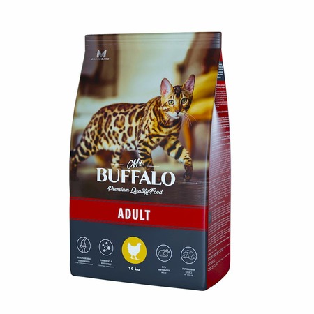 Mr.Buffalo Adult полнорационный сухой корм для взрослых котов и кошек с курицей - 10 кг фото 1