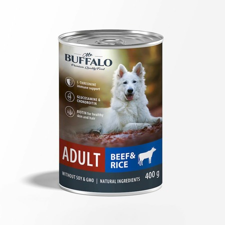 Mr.Buffalo Adult влажный корм для взрослых собак с говядиной и рисом, в консервах - 400 г х 9 шт фото 1