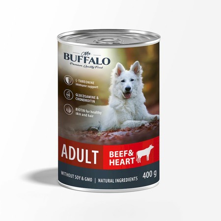 Mr.Buffalo Adult влажный корм для взрослых собак с говядиной и сердцем, в консервах - 400 г х 9 шт фото 1