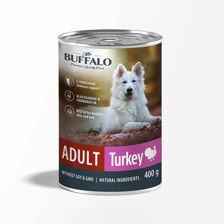 Mr. Buffalo Adult влажный корм для собак, паштет с индейкой, в консервах - 400 г фото 1