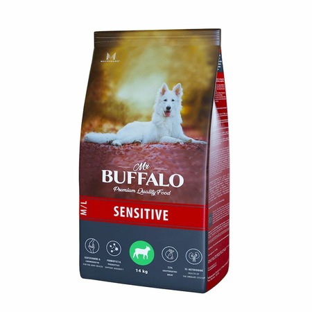 Mr.Buffalo Sensitive полнорационный сухой корм для взрослых собак всех пород с чувствительным пищеварением, с ягненком - 14 кг фото 1