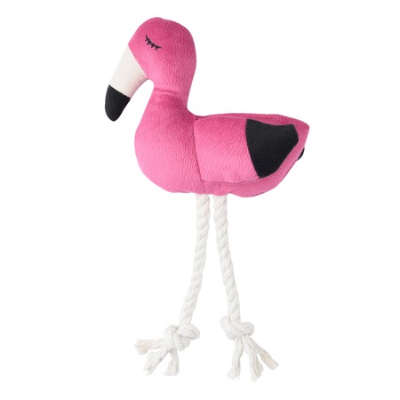 Mr.Kranch игрушка для собак мелких и средних пород, фламинго с канатом и пищалкой, ярко-розовый - 24х13,5х6 см фото 1