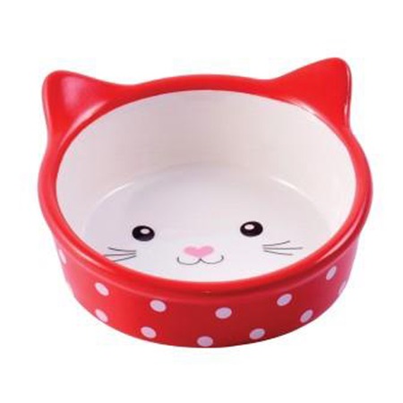 Mr.Kranch миска для кошек "Мордочка кошки", керамическая, красная в горошек - 250 мл фото 1