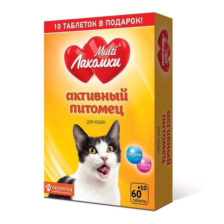 Multi Лакомки Витаминизированное лакомство Активный питомец для кошек - 70 таблеток фото 1