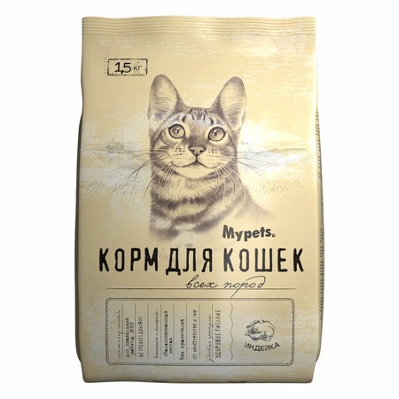 Mypets сухой корм для кошек полноценный, с индейкой - 1,5 кг фото 1