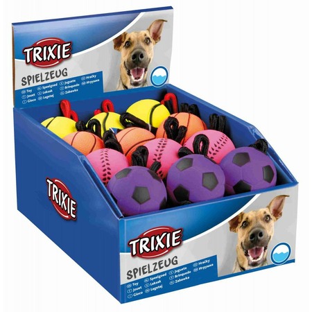 Мяч Trixie для собак с веревкой Ф6 см/30 см неоновые фото 1