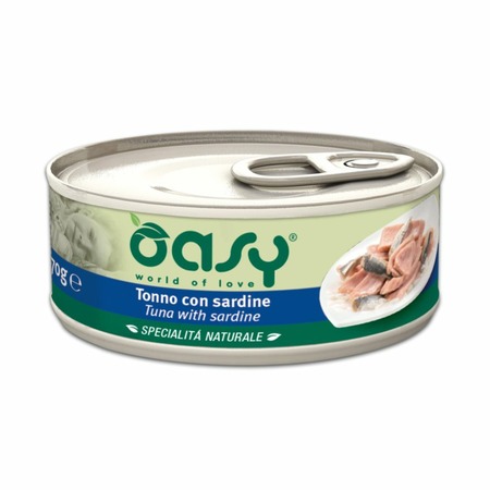 Oasy Wet Cat Specialita Naturali Tuna Sardine влажный корм для взрослых кошек, дополнительное питание с тунцом и сардинами, в консервах - 70 г фото 1
