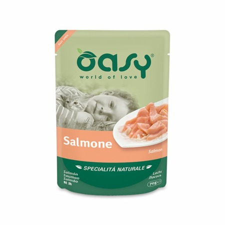 Oasy Wet Cat Specialita Naturali Salmon влажный корм для взрослых кошек, дополнительное питание с лососем, в паучах - 70 г фото 1