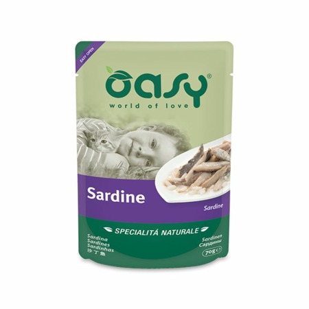 Oasy Wet Cat Specialita Naturali Sardine влажный корм для взрослых кошек, дополнительное питание с сардинами, в паучах - 70 г фото 1
