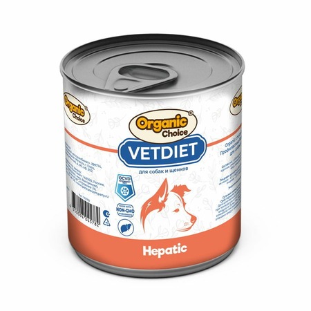 Organic Сhoice VET Hepatic влажный корм для взрослых собак и щенков, для профилактики болезней печени, в консервах - 340 г х 12 шт фото 1