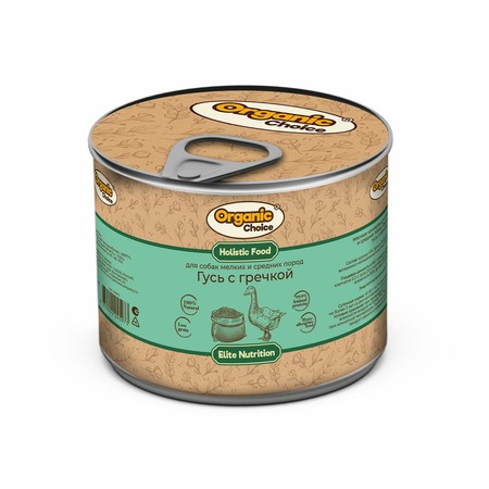 Organic Сhoice влажный корм для взрослых собак мелких и средних пород гусь с гречкой, в консервах - 240 г х 12 шт фото 1