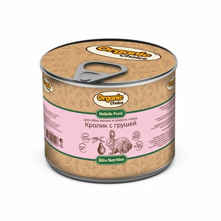Organic Сhoice влажный корм для взрослых собак мелких и средних пород кролик с грушей, в консервах - 240 г х 12 шт фото 1