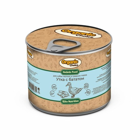 Organic Сhoice влажный корм для взрослых собак мелких и средних пород утка с бататом, в консервах - 240 г х 12 шт фото 1