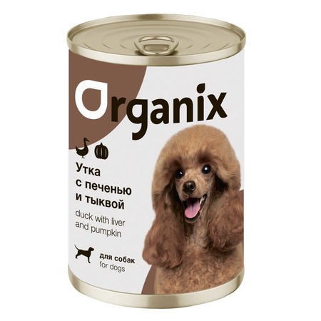 Organix влажный корм для собак, с сочной уткой, печенью и тыквой, в консервах - 400 г фото 1