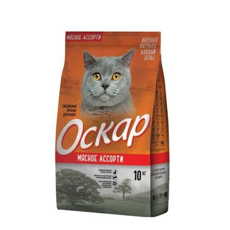 Оскар сухой корм для кошек, мясное ассорти - 10 кг фото 1