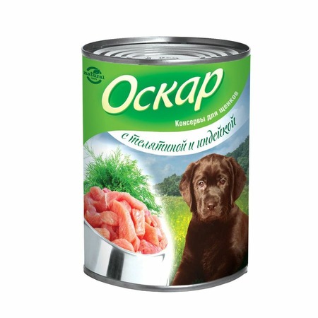 Оскар влажный корм для щенков, фарш из телятины и индейки, в консервах - 350 г фото 1