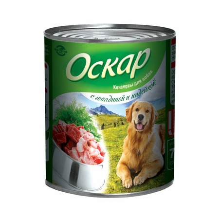 Оскар влажный корм для собак, фарш из говядины и индейки, в консервах - 750 г фото 1