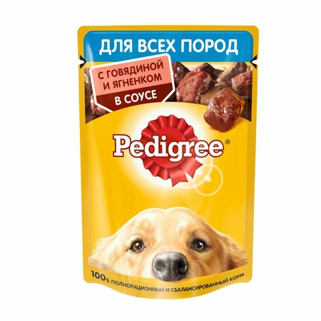 Pedigree полнорационный влажный корм для собак, с говядиной и ягненком, кусочки в соусе, в паучах - 85 г фото 1