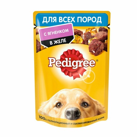 Pedigree полнорационный влажный корм для собак, с ягненком, кусочки в желе, в паучах - 85 г фото 1