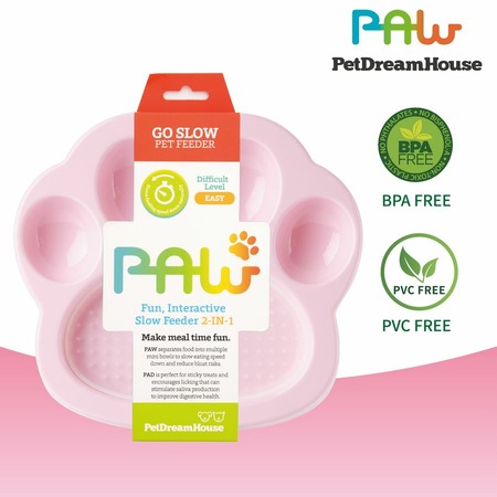 PetDreamHouse PAW 2-IN-1 Mini Slow Feeder & Lick Pad Baby Pink Easy миска "Лапа" для медленного кормления 2в1 мини, розовая - 200 г фото 1