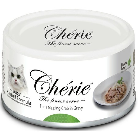 Pettric Cherie Hairball Control влажный корм для кошек, с тунцом и мясом краба, кусочки в подливе, в консервах - 80 г фото 1