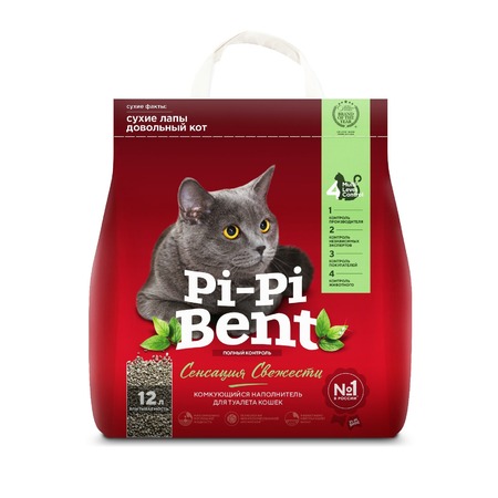 Pi-Pi Bent Сенсация свежести комкующийся наполнитель для кошек из бентонита с нежным ароматом свежих трав и цветов - 5 кг фото 1
