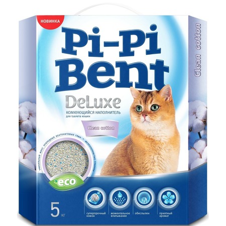 Pi-Pi Bent DeLuxe Clean Cotton комкующийся наполнитель для кошачьих туалетов, с ароматом чистого хлопка 5 кг фото 1