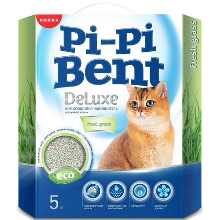 Pi-Pi Bent DeLuxe Fresh Grass комкующийся наполнитель для кошачьих туалетов 5 кг фото 1